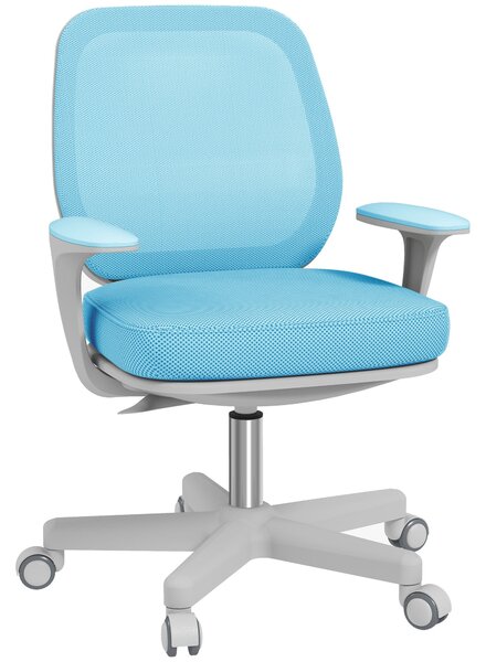 Ergonomická židle Vinsetto z prodyšného materiálu s 5 kolečky, nastavitelná kancelářská židle, 55x48x82.5-94.5 cm, modrá | Aosom