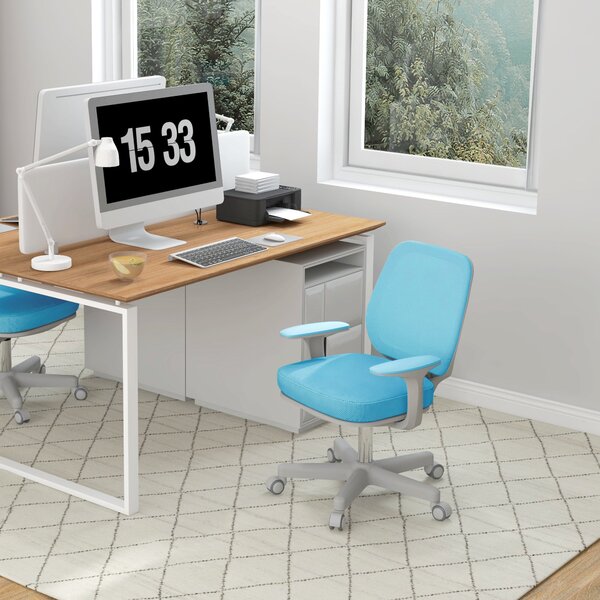 Ergonomická židle Vinsetto z prodyšného materiálu s 5 kolečky, nastavitelná kancelářská židle, 55x48x82.5-94.5 cm, modrá | Aosom