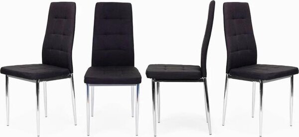 ModernHome KW01 Sada 4 jídelních židlí, chromové nohy, černá