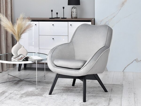 Designové křeslo Merch (šedá + dub). Akce -14%