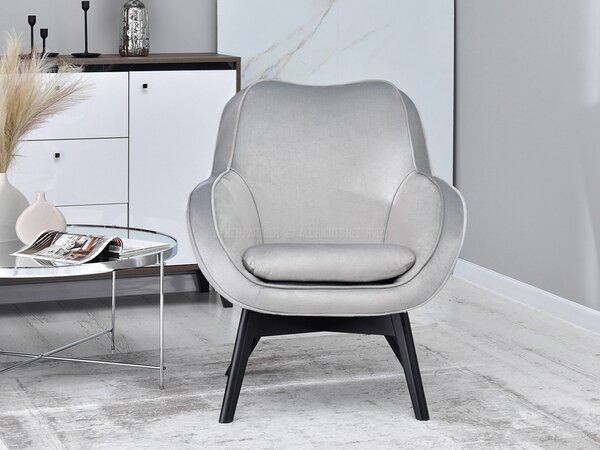 Designové křeslo Merch (šedá + dub). Akce -14%