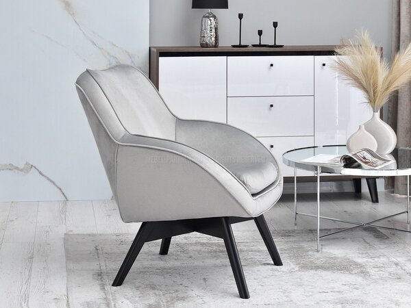 Designové křeslo Merch (šedá + dub). Akce -14%