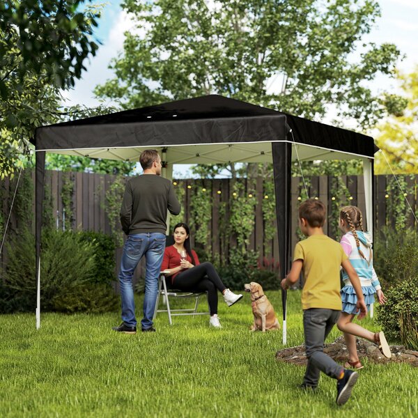 Zahradní altán Outsunny 3x3 m Skládací Pop Up Nastavitelná Výška s Odtokovými Otvory, Kovová Konstrukce a Oxfordská Tkanina s Taškou na Přenášení, UV5