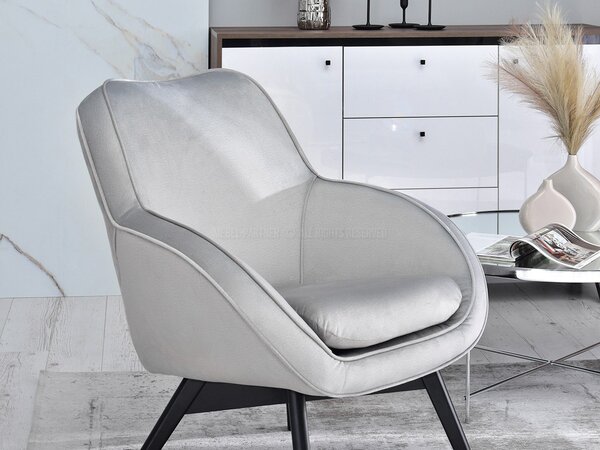 Designové křeslo Merch (šedá + dub). Akce -14%