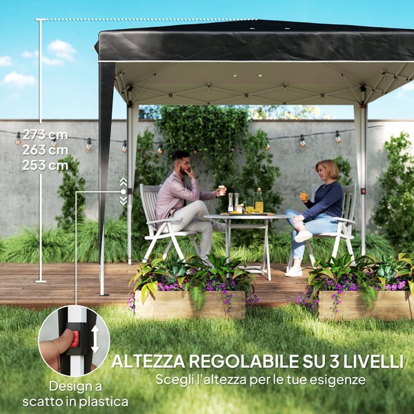 Zahradní altán Outsunny 3x3 m Skládací Pop Up Nastavitelná Výška s Odtokovými Otvory, Kovová Konstrukce a Oxfordská Tkanina s Taškou na Přenášení, UV5
