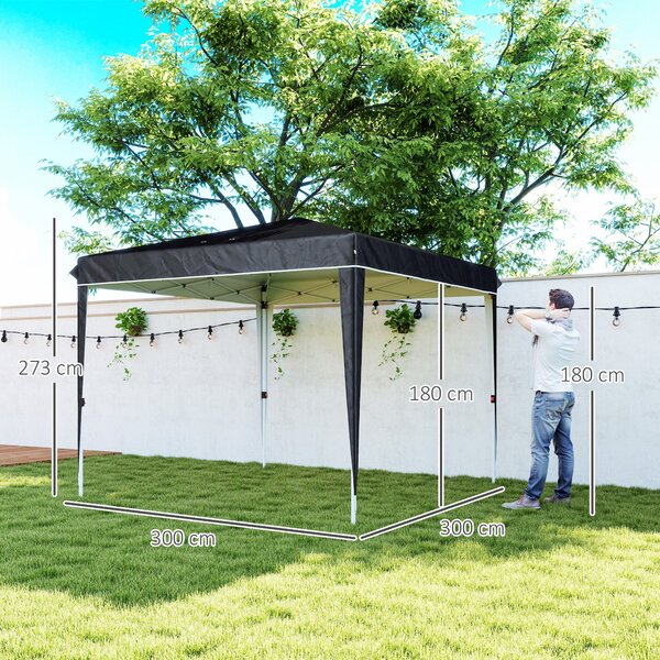 Zahradní altán Outsunny 3x3 m Skládací Pop Up Nastavitelná Výška s Odtokovými Otvory, Kovová Konstrukce a Oxfordská Tkanina s Taškou na Přenášení, UV5