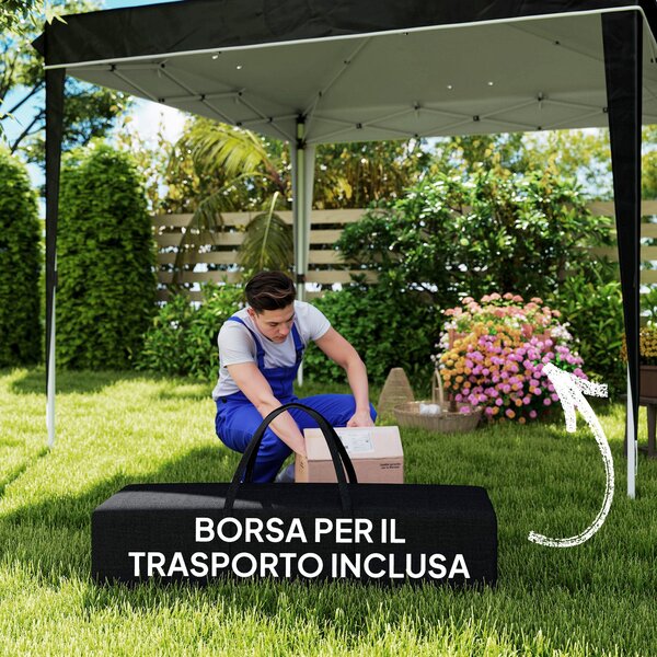 Zahradní altán Outsunny 3x3 m Skládací Pop Up Nastavitelná Výška s Odtokovými Otvory, Kovová Konstrukce a Oxfordská Tkanina s Taškou na Přenášení, UV5
