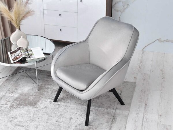 Designové křeslo Merch (šedá + dub). Akce -14%
