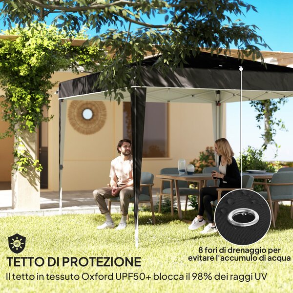 Zahradní altán Outsunny 3x3 m Skládací Pop Up Nastavitelná Výška s Odtokovými Otvory, Kovová Konstrukce a Oxfordská Tkanina s Taškou na Přenášení, UV5