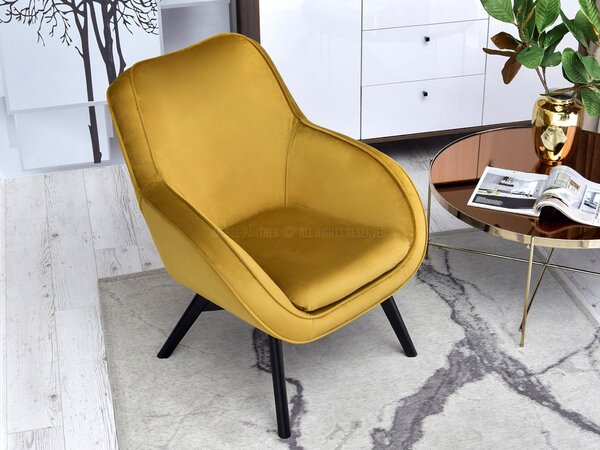 Designové křeslo Merch (zlatá + dub). Akce -14%