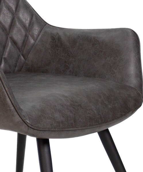Jídelní židle Happyment Gerio – antracitová – umělá kůže – kovové nohy – 1 kus – výška sedáku 49 cm
