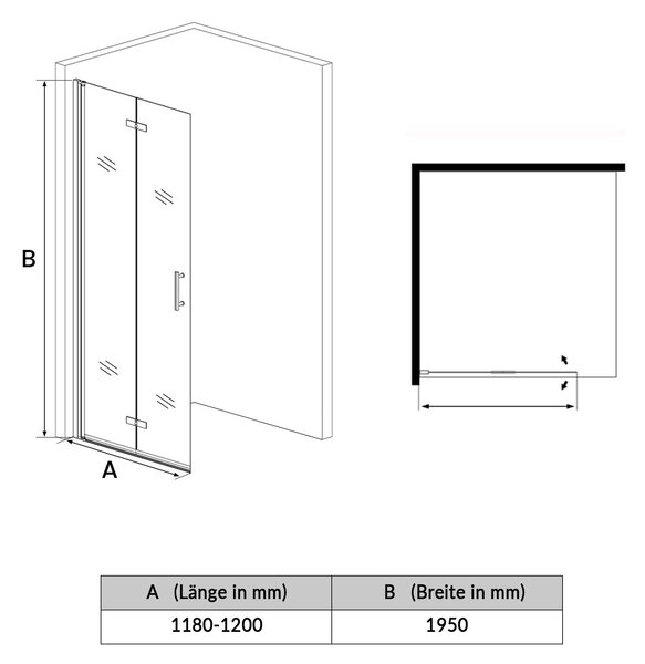 SONNI Světle stříbrný sprchový kout 120x195cm křídlové skládací dveře rohový sprchový kout 6mm NANO čiré sklo závěsné skládací dveře rohový vstup koupelna