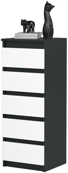 VBChome Komoda s 5 zásuvkami 40 x 39 x 105 cm Černá s bílou Bezúchytková komoda Víceúčelová skříňka do předsíně Ložnice Obývací pokoj