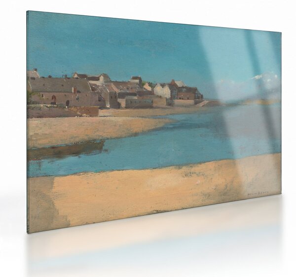Skleněný obraz - Odilon Redon, Village by the Sea in Brittany, reprodukce (70x50 cm)