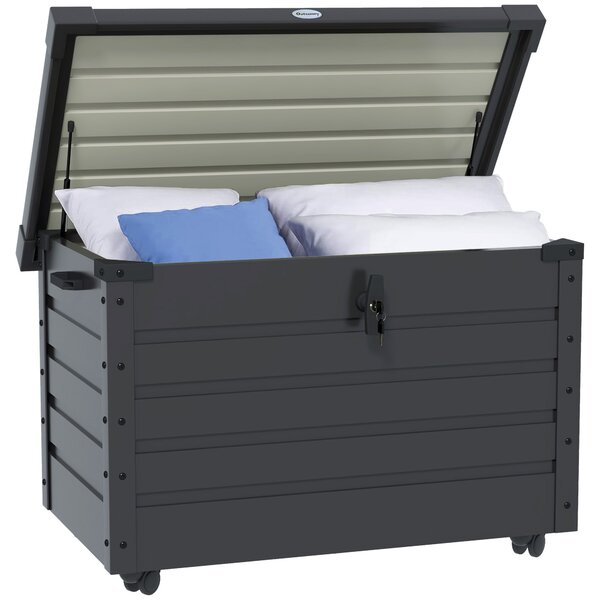 Outsunny 295L Zahradní úložný box s zámkem, 2 madly a 4 koly, Zinkovaná ocel, 100x62x65 cm, Tmavě šedá | Aosom