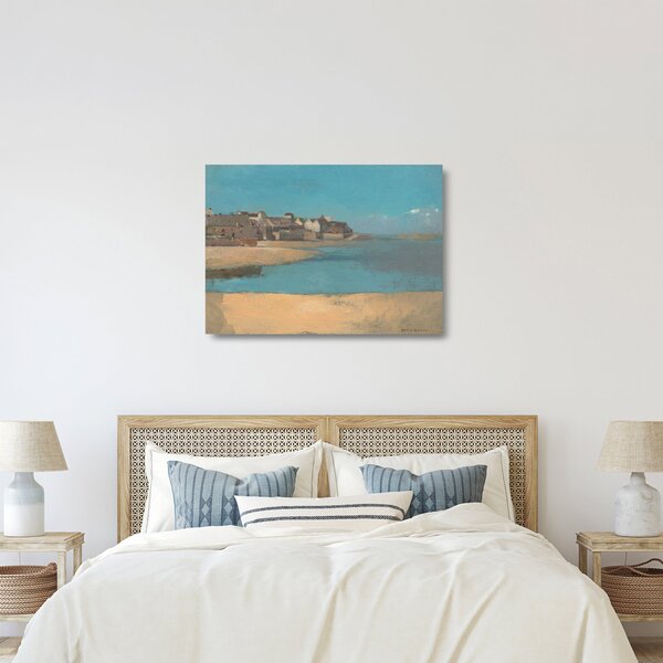 Skleněný obraz - Odilon Redon, Village by the Sea in Brittany, reprodukce (70x50 cm)