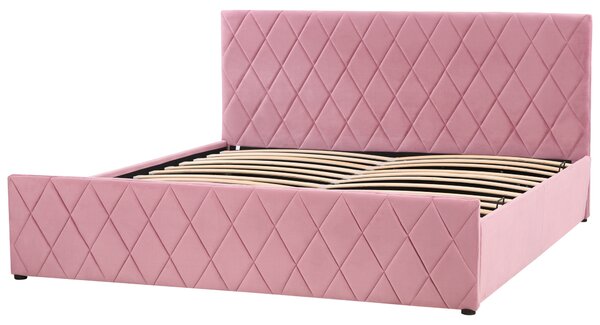 Postel s úložným prostorem Umělý samet ROCHEFORT 180 x 200 cm Růžová