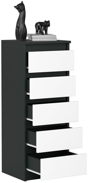 VBChome Komoda s 5 zásuvkami 40 x 39 x 105 cm Černá s bílou Bezúchytková komoda Víceúčelová skříňka do předsíně Ložnice Obývací pokoj