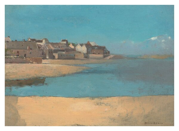 Skleněný obraz - Odilon Redon, Village by the Sea in Brittany, reprodukce (70x50 cm)