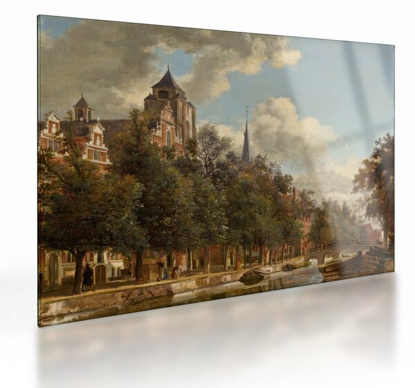 Skleněný obraz - Jan van der Heyden, View Down a Dutch Canal, reprodukce (70x50 cm)