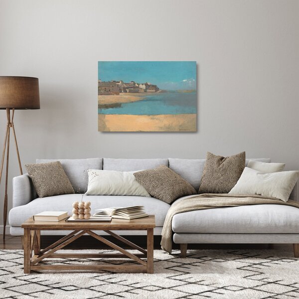 Skleněný obraz - Odilon Redon, Village by the Sea in Brittany, reprodukce (70x50 cm)
