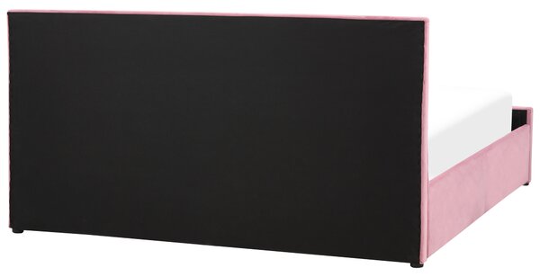 Postel s úložným prostorem Umělý samet ROCHEFORT 180 x 200 cm Růžová