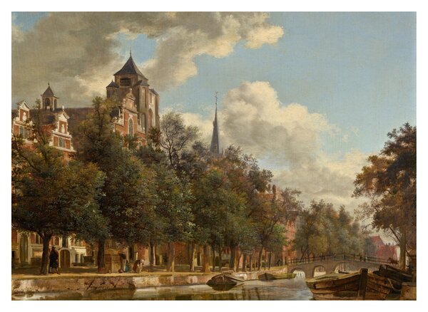 Skleněný obraz - Jan van der Heyden, View Down a Dutch Canal, reprodukce (70x50 cm)