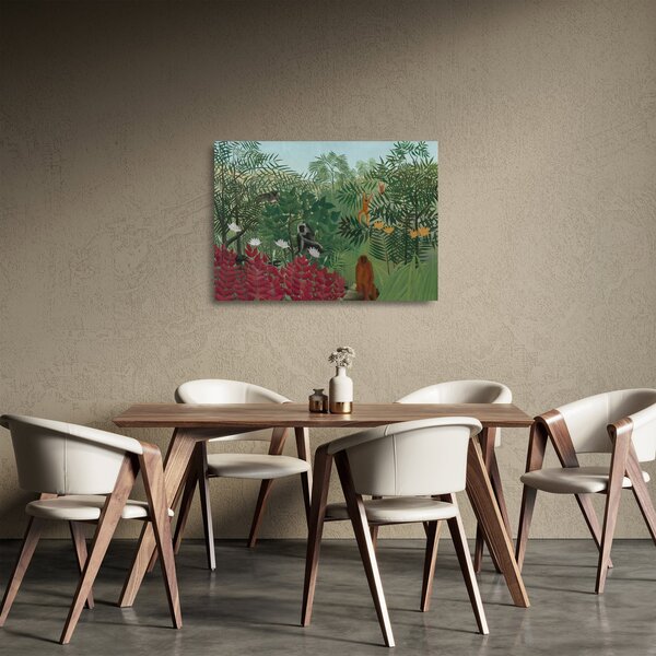 Skleněný obraz - Henri Rousseau, Tropical Forest with Monkeys, reprodukce (70x50 cm)