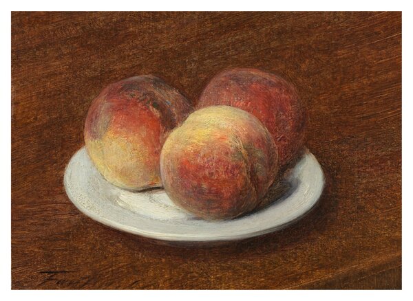 Skleněný obraz - Henri Fantin-Latour, Three Peaches on a Plate, reprodukce (70x50 cm)