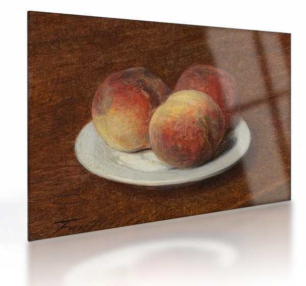 Skleněný obraz - Henri Fantin-Latour, Three Peaches on a Plate, reprodukce (70x50 cm)