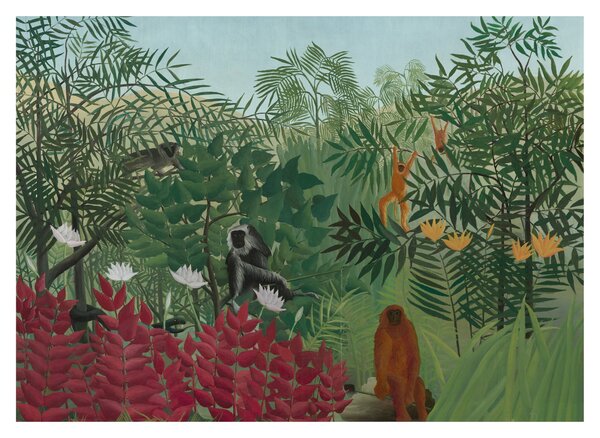 Skleněný obraz - Henri Rousseau, Tropical Forest with Monkeys, reprodukce (70x50 cm)