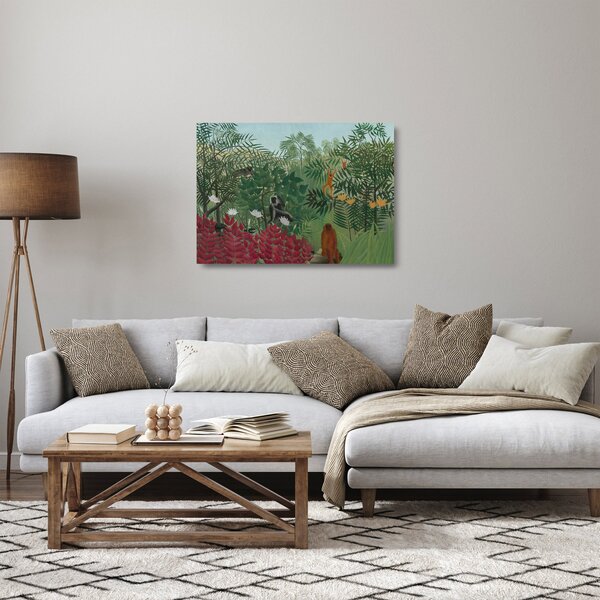 Skleněný obraz - Henri Rousseau, Tropical Forest with Monkeys, reprodukce (70x50 cm)