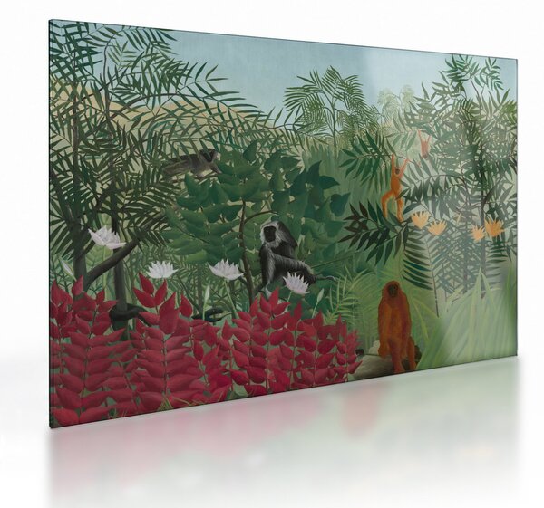 Skleněný obraz - Henri Rousseau, Tropical Forest with Monkeys, reprodukce (70x50 cm)