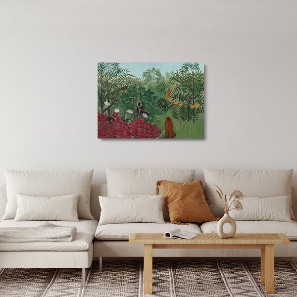 Skleněný obraz - Henri Rousseau, Tropical Forest with Monkeys, reprodukce (70x50 cm)