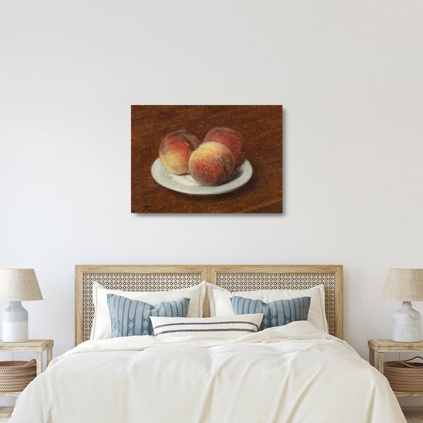 Skleněný obraz - Henri Fantin-Latour, Three Peaches on a Plate, reprodukce (70x50 cm)