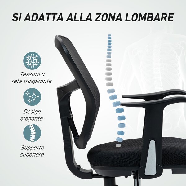 HOMCOM Otočná kancelářská židle s podnožkou a zakřiveným opěradlem, ergonomická židle z polyesteru, pěny a plastu, výškově nastavitelná, 55x58x94 cm