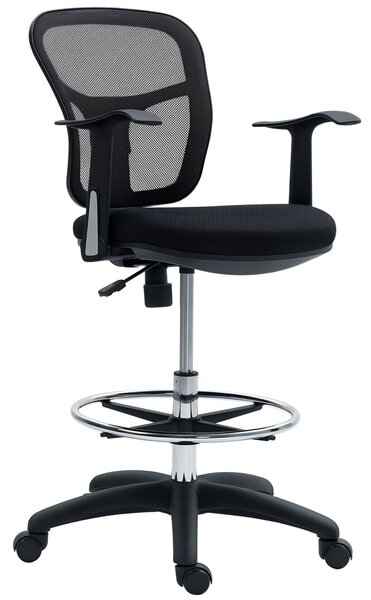 HOMCOM Otočná kancelářská židle s podnožkou a zakřiveným opěradlem, ergonomická židle z polyesteru, pěny a plastu, výškově nastavitelná, 55x58x94 cm
