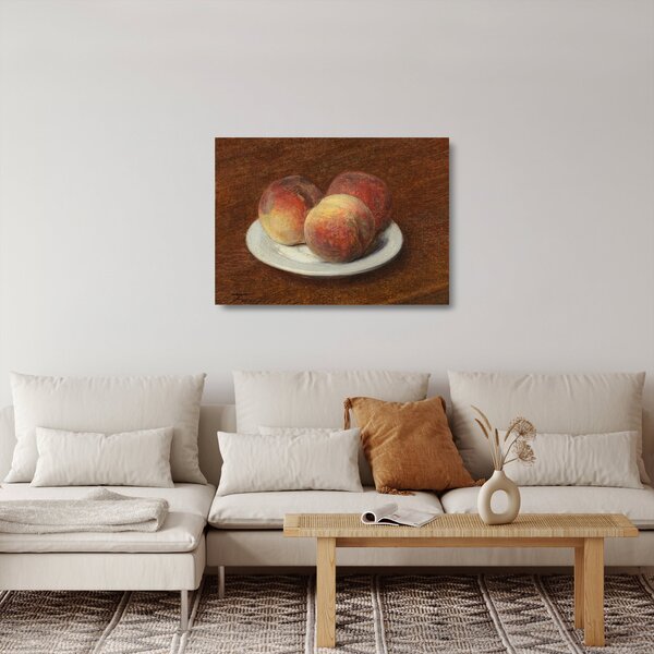 Skleněný obraz - Henri Fantin-Latour, Three Peaches on a Plate, reprodukce (70x50 cm)