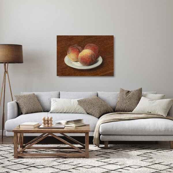 Skleněný obraz - Henri Fantin-Latour, Three Peaches on a Plate, reprodukce (70x50 cm)