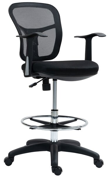 HOMCOM Otočná kancelářská židle s podnožkou a zakřiveným opěradlem, ergonomická židle z polyesteru, pěny a plastu, výškově nastavitelná, 55x58x94 cm
