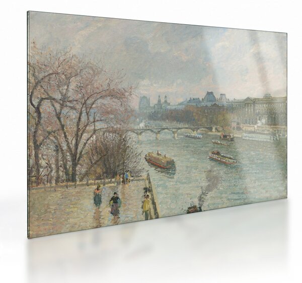 Skleněný obraz - Camille Pissarro, The Louvre, Afternoon, Rainy Weather, reprodukce (70x50 cm)