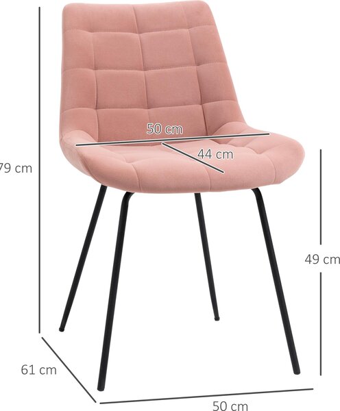 HOMCOM, sada 2 ks jídelních židlí, kuchyňské židle, čalouněné židle s opěrkou, sametové, růžové