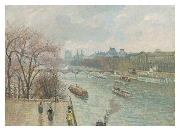 Skleněný obraz - Camille Pissarro, The Louvre, Afternoon, Rainy Weather, reprodukce (70x50 cm)