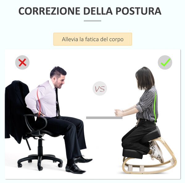 Ergonomická klečící židle Vinsetto s rámem z březového dřeva, molitanovým a polyesterovým polstrováním pro domácnost a kancelář, černá | Aosom