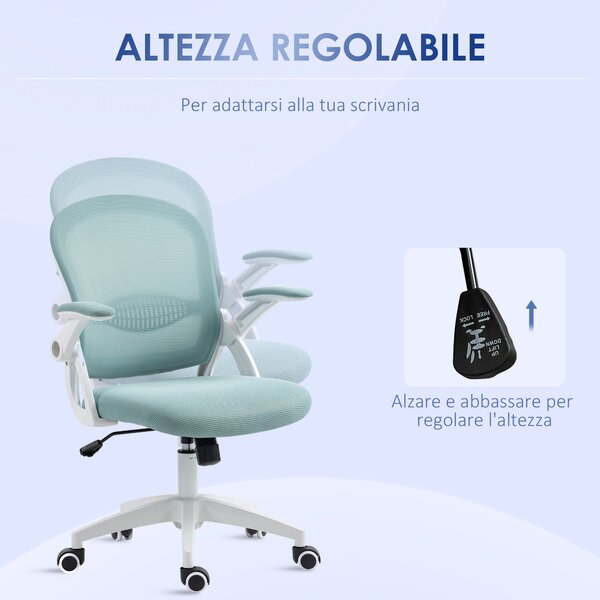 Ergonomická kancelářská židle Vinsetto s síťovaným opěradlem a polstrovaným sedákem, výškově nastavitelná, 65,5x61,5x88-97,5cm, modrá | Aosom