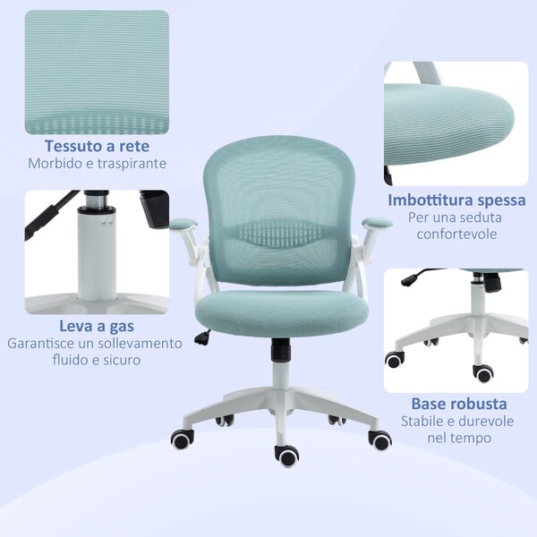 Ergonomická kancelářská židle Vinsetto s síťovaným opěradlem a polstrovaným sedákem, výškově nastavitelná, 65,5x61,5x88-97,5cm, modrá | Aosom