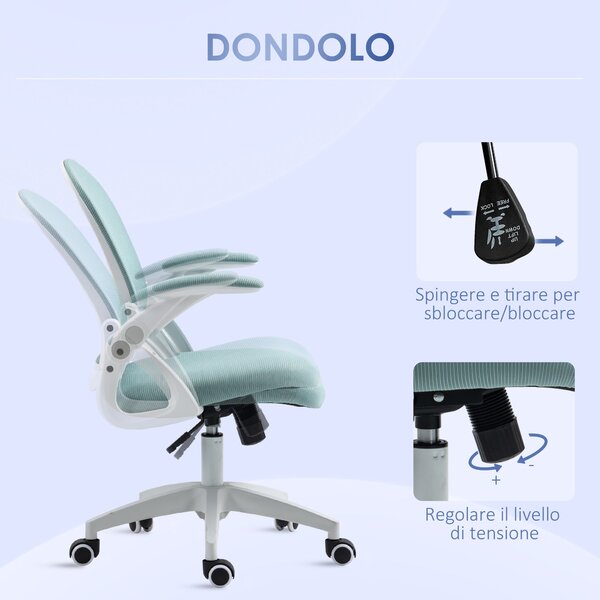 Ergonomická kancelářská židle Vinsetto s síťovaným opěradlem a polstrovaným sedákem, výškově nastavitelná, 65,5x61,5x88-97,5cm, modrá | Aosom