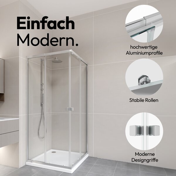 Sprchový kout 90x90 MARWELL Flexi 77-90x77-90-190 cm Rohový sprchový kout s vysoce kvalitními nastavitelnými hliníkovými profily ve stříbrné matné barvě Sprchový kout s výklopným sprchovým koutem