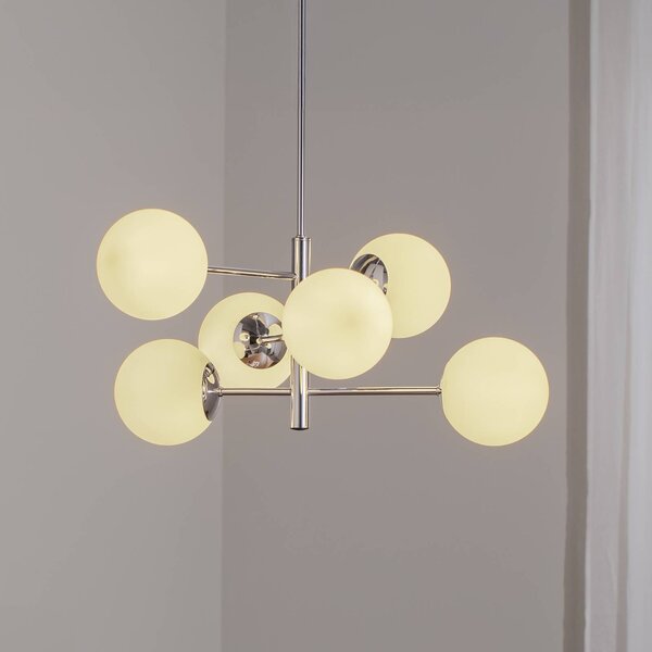 Domiluce Závěsné světlo Aurora, chrom, Ø 60 cm, 6 světel, sklo, E14, stmívatelný, Chrom / stříbro, Obývací pokoj / jídelna, Sklo