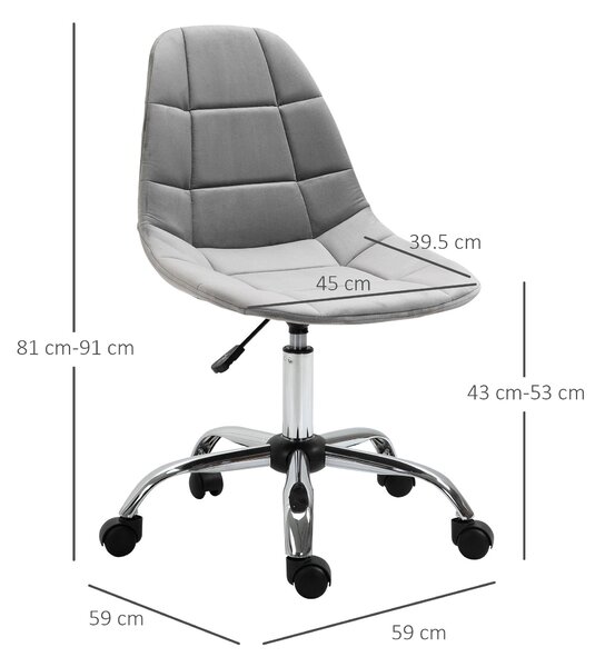 Vinsetto otočná židle, ergonomický a nastavitelný design bez opěrek, šedá, 59x59x81-91cm | Aosom